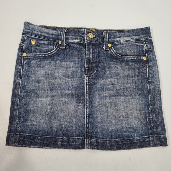 7 For All Mankind 13" 5 Pocket Denim Blue Jean Mini Skirt Size 25 Made In USA - Picture 1 of 9